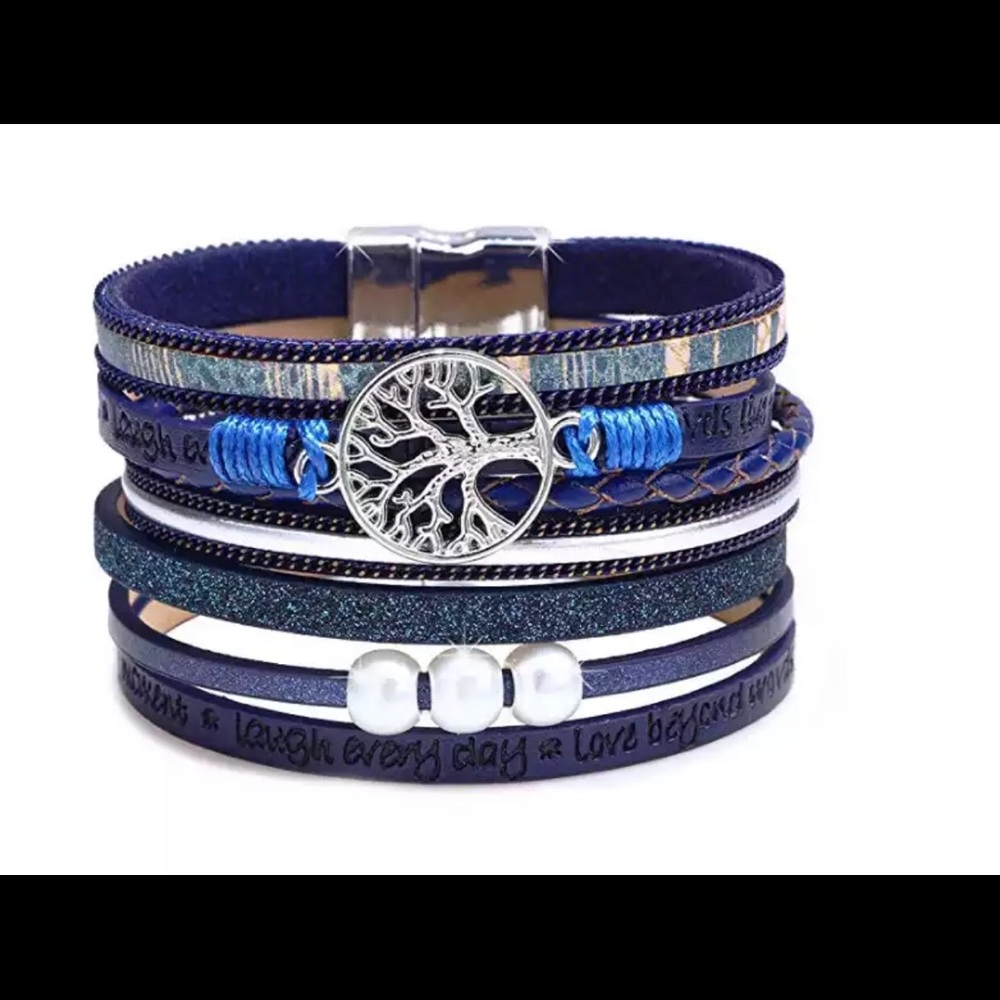Moonlight blue love tree leather bracelet